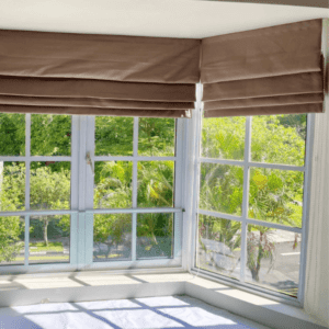 bay window roman blinds